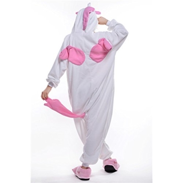 JINZFJG Erwachsene Damen/Herren  Tier-Kostüm Jumpsuit Schlafanzug Pyjamas Einteiler, Rosa Einhorn, XL (Körpergröße 178-188 cm) - 4
