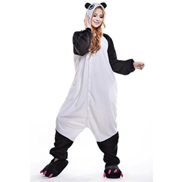 JINZFJG Erwachsene Damen/Herren  Tier-Kostüm Jumpsuit Schlafanzug Pyjamas Einteiler, Weiß-Schwarz Panda, M (Körpergröße 160-169 cm) - 2