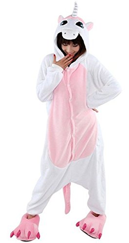 JT-Amigo Damen Herren Tier Kostüm Pyjama Jumpsuit Schlafanzug Overall, Einhorn Rosa Kostüm, Gr. M - 1