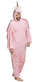 Karnevalsbud - Herren Männer Plüsch Fell Kostüm Einhorn Unicorn Onesie Jumpsuit Suit Overall Einteiler, perfekt für Karneval, Fasching und Fastnacht, One Size, Pink - 1