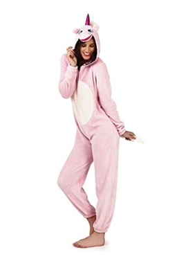 Loungeable Damen Jumpsuit Overall Tiere Gesichter Öhrchen 3D Kapuze Unicorn Pink 3D All In One 79666/79766 M - 1