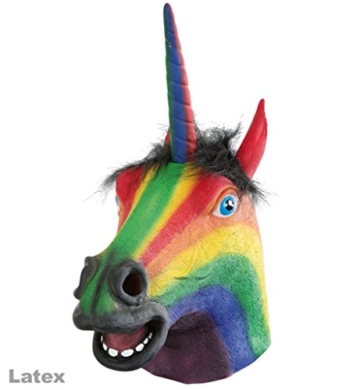 Maske Einhorn Regenbogenfarbe Rainbow Einhornmaske hochwertig Pferdemaske Phantasiefigur Fantasie Unicorn Tiermaske Vollmaske Kostümergänzung Gesichtsmaske Latexmaske Maskerade - 2