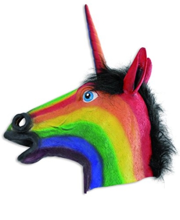 Maske Einhorn Regenbogenfarbe Rainbow Einhornmaske hochwertig Pferdemaske Phantasiefigur Fantasie Unicorn Tiermaske Vollmaske Kostümergänzung Gesichtsmaske Latexmaske Maskerade - 3