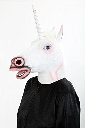Maske Einhorn weiß Einhornmaske hochwertig Pferdemaske Phantasiefigur Fantasie Unicorn Tiermaske Vollmaske Kostümergänzung Gesichtsmaske Latexmaske - 4