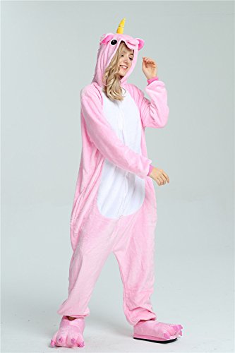 Missley Einhorn Pyjamas Kostüm Overall Tier Nachtwäsche Erwachsene Unisex Cosplay (S, pink) - 2