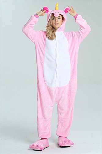 Missley Einhorn Pyjamas Kostüm Overall Tier Nachtwäsche Erwachsene Unisex Cosplay (S, pink) - 4