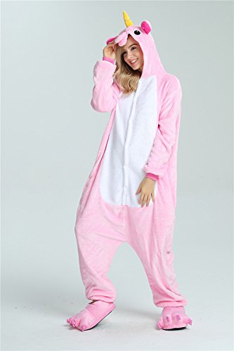 Missley Einhorn Pyjamas Kostüm Overall Tier Nachtwäsche Erwachsene Unisex Cosplay (S, pink) - 5