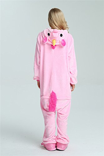 Missley Einhorn Pyjamas Kostüm Overall Tier Nachtwäsche Erwachsene Unisex Cosplay (S, pink) - 6