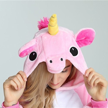 Missley Einhorn Pyjamas Kostüm Overall Tier Nachtwäsche Erwachsene Unisex Cosplay (S, pink) - 8