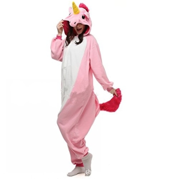 Misslight Einhorn Pyjama Damen Jumpsuits Tieroutfit Tierkostüme Schlafanzug Einhorn Kostüme Tier Sleepsuit mit festival tauglich Erwachsene und Kinder (L, Pink) - 2