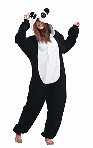 Panda Ganzkörper Tier-Kostüm für Erwachsense - Plüsch Einteiler Overall Jumpsuit Pyjama Schlafanzug - Schwarz/Weiß - Gr. M - 1