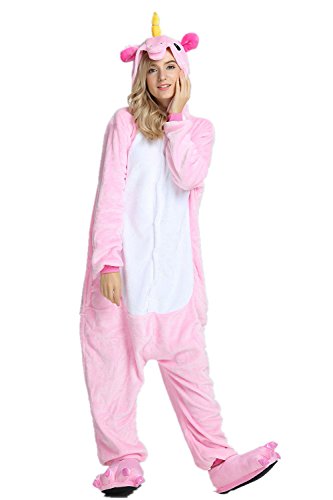Süßes Einhorn Overalls Jumpsuits Pyjama Fleece Nachtwäsche Schlaflosigkeit Halloween Weihnachten Karneval Party Cosplay Kostüme für Unisex Kinder und Erwachsene (XL, Rosa) - 5