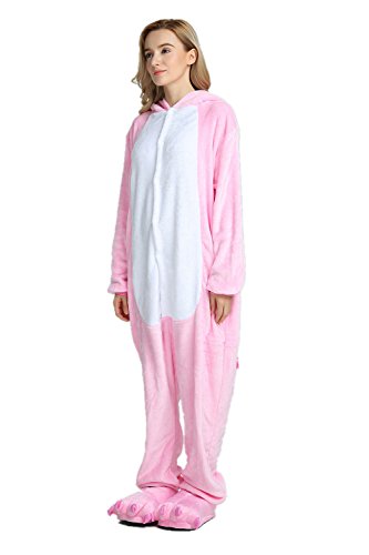 Süßes Einhorn Overalls Jumpsuits Pyjama Fleece Nachtwäsche Schlaflosigkeit Halloween Weihnachten Karneval Party Cosplay Kostüme für Unisex Kinder und Erwachsene (XL, Rosa) - 8