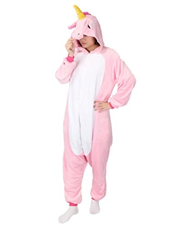 Tier Karton Kostüm Einhorn PyjamaTierkostüme Jumpsuit Erwachsene Schlafanzug Unisex Cosplay L(Höhe162-175CM) Pink - 2