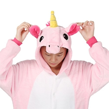 Tier Karton Kostüm Einhorn PyjamaTierkostüme Jumpsuit Erwachsene Schlafanzug Unisex Cosplay L(Höhe162-175CM) Pink - 6