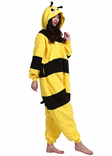 ULEEMARK Jumpsuit Onesie Tier Karton Fasching Halloween Kostüm Sleepsuit Cosplay Overall Pyjama Schlafanzug Erwachsene Unisex Lounge Kigurumi Gelb Biene for Höhe 140-187CM - 4