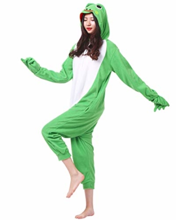ULEEMARK Jumpsuit Onesie Tier Karton Fasching Halloween Kostüm Sleepsuit Cosplay Overall Pyjama Schlafanzug Erwachsene Unisex Lounge Kigurumi Frosch for Höhe 140-187CM - 3