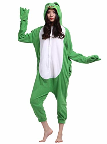 ULEEMARK Jumpsuit Onesie Tier Karton Fasching Halloween Kostüm Sleepsuit Cosplay Overall Pyjama Schlafanzug Erwachsene Unisex Lounge Kigurumi Frosch for Höhe 140-187CM - 1