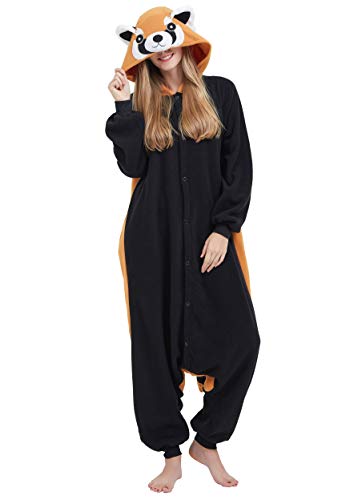 ULEEMARK Jumpsuit Onesie Tier Karton Fasching Halloween Kostüm Sleepsuit Cosplay Overall Pyjama Schlafanzug Erwachsene Unisex Lounge Kigurumi Rote Panda for Höhe 140-187CM - 1