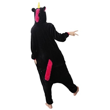 Unicsex Süß Einhorn Overall Pyjama Jumpsuit Kostüme Schlafanzug Für Kinder / Erwachsene (M, Schwarz) - 5