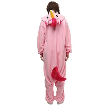Unisex Einhorn Kostüm Pyjamas Tier Schlafanzug Karton Jumpsuit Nachthemd Erwachsene Fasching Cosplay Overall (XL für 178-187CM, Rosa) - 5