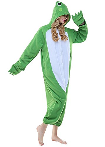 URVIP Erwachsene Unisex Jumpsuit Tier Cartoon Fasching Halloween Pyjama Kostüm Onesie Fleece-Overall Schlafanzug Frosch Small - 3