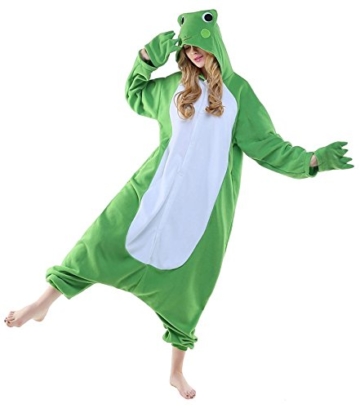 URVIP Erwachsene Unisex Jumpsuit Tier Cartoon Fasching Halloween Pyjama Kostüm Onesie Fleece-Overall Schlafanzug Frosch Small - 4