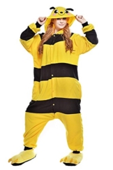 URVIP Erwachsene Unisex Jumpsuit Tier Cartoon Fasching Halloween Pyjama Kostüm Onesie Fleece-Overall Schlafanzug Biene Large - 1