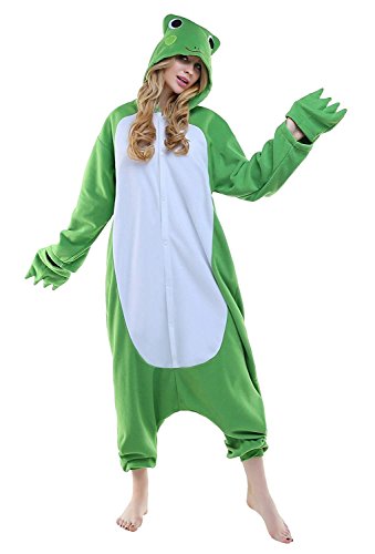URVIP Erwachsene Unisex Jumpsuit Tier Cartoon Fasching Halloween Pyjama Kostüm Onesie Fleece-Overall Schlafanzug Frosch Small - 1