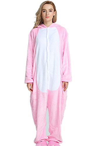 VineCrown Schlafanzug Einhorn Pyjamas Tier Overall Karikatur Neuheit Jumpsuit Kostüme für Erwachsene Kinder Weihnachten Karneval (S for 150CM- 160CM, Rosa) - 2