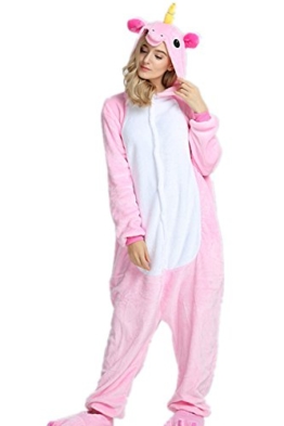 VineCrown Schlafanzug Einhorn Pyjamas Tier Overall Karikatur Neuheit Jumpsuit Kostüme für Erwachsene Kinder Weihnachten Karneval (S for 150CM- 160CM, Rosa) - 1