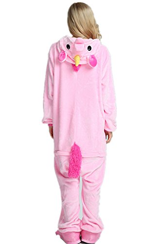 VineCrown Schlafanzug Einhorn Pyjamas Tier Overall Karikatur Neuheit Jumpsuit Kostüme für Erwachsene Kinder Weihnachten Karneval (S for 150CM- 160CM, Rosa) - 6