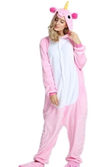 VineCrown Schlafanzug Einhorn Pyjamas Tier Overall Karikatur Neuheit Jumpsuit Kostüme für Erwachsene Kinder Weihnachten Karneval (L for 168CM-177CM, Rosa) - 1