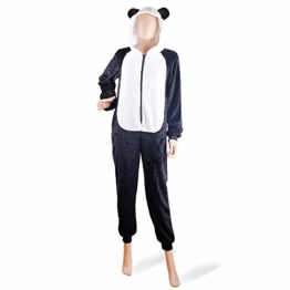 Damen Jumpsuit als süße Tiere Sweat Overall aus kuscheligem weichem Teddy Material Einteiler Anzug Jogging (Panda schwarz/Weiss, XL) - 1