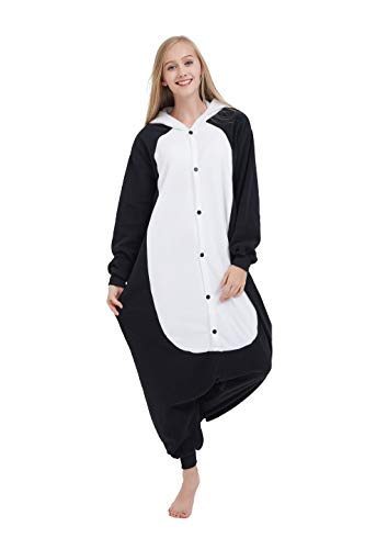 Fandecie Tier Kostüm Tierkostüm Tier Schlafanzug Panda Pyjamas Jumpsuit Kigurumi Damen Herren Erwachsene Cosplay Tier Fasching Karneval Halloween (Panda, M:Höhe 160-169cm) - 2