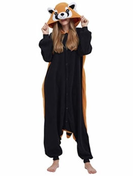 Jumpsuit Onesie Tier Karton Kigurumi Fasching Halloween Kostüm Lounge Sleepsuit Cosplay Overall Pyjama Schlafanzug Erwachsene Unisex Rot Panda for Höhe 140-187CM - 1