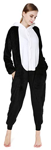 Lelike Panda Kostüm Damen Jumpsuit Kuschelig Herren Schlafanzug Pyjama Tier Faschings Kostüm für Erwachsense L - 4