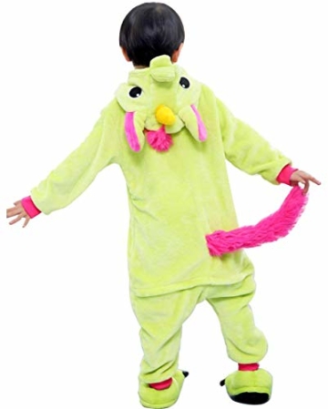 Kinder Pyjamas Tier Grün Einhorn Overall Flanell Cosplay Kostüm Kigurumi Jumpsuit für Mädchen und Jungen Hohe 90-148 cm - 2