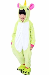 Kinder Pyjamas Tier Grün Einhorn Overall Flanell Cosplay Kostüm Kigurumi Jumpsuit für Mädchen und Jungen Hohe 90-148 cm - 1