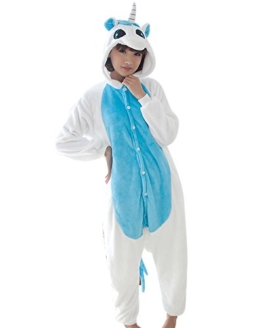 Binhee Pyjamas Tier Kostüm Schlafanzug Jumpsuit Erwachsene Unisex Cosplay Halloween Karneval Blau Einhorn Größe XL (Höhe:178-188cm) - 1