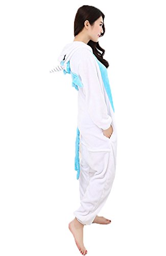 Einhorn Pyjamas Jumpsuit Kostüm Tier Schlafanzug Cosplay Karneval Fasching (Einhorn), Blau, Gr. S: für Höhe 148-157 - 2