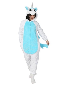 LATH.PIN Tier Pyjama Einhorn Kostüm Karton Tierkostüme Halloween Kostüme Jumpsuit Erwachsene Schlafanzug Unisex Cosplay- Gr, S(Höhe142-155CM), Einhorn blau - 1