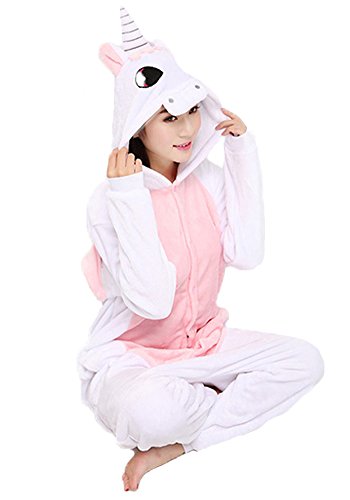 Einhorn Pyjamas Jumpsuit Kostüm Tier Schlafanzug Cosplay Karneval Fasching (Einhorn), Pink, Gr. S: für Höhe 148-157 - 4