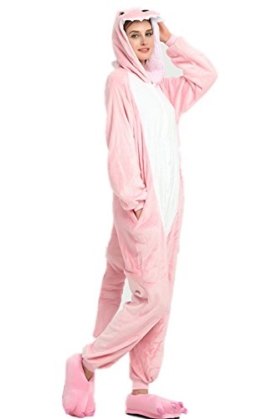 Kenmont Jumpsuit Tier Cartoon Einhorn Pyjama Overall Kostüm Sleepsuit Cosplay Animal Sleepwear für Kinder/Erwachsene (Medium, Rosa Dinosaurier) - 1