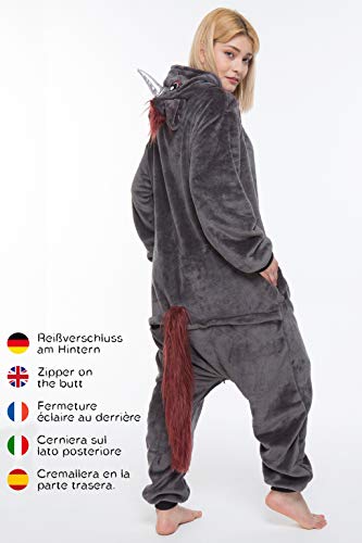 corimori 1852 Ruby Punk-Einhorn Damen Herren Onesie Jumpsuit Anzug Einteiler Kostüm Verkleidung Gr. 170 - 180cm, Schwarz - 3